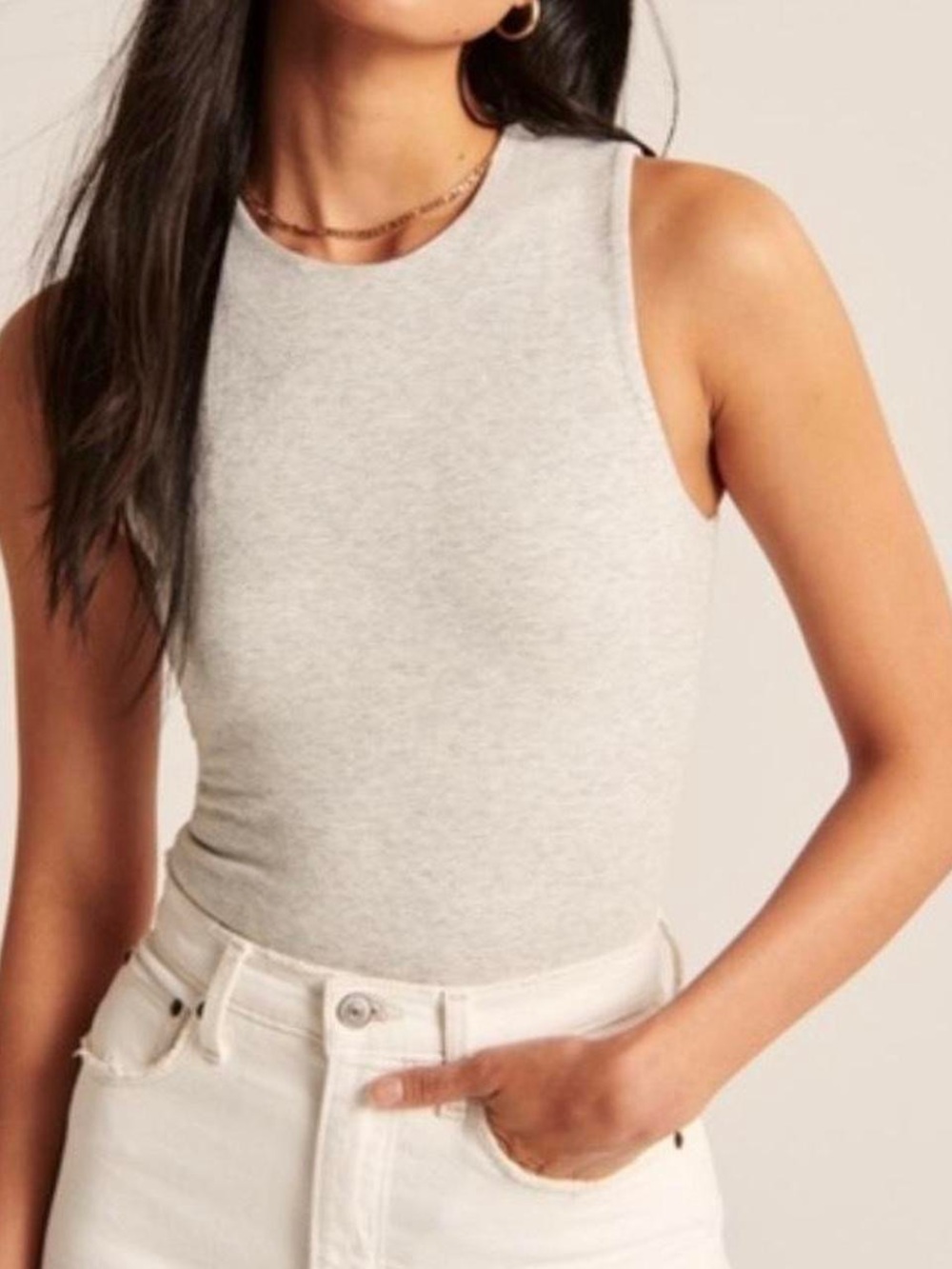 Abercrombie Sleeveless Rib Tank Top - Light Gray